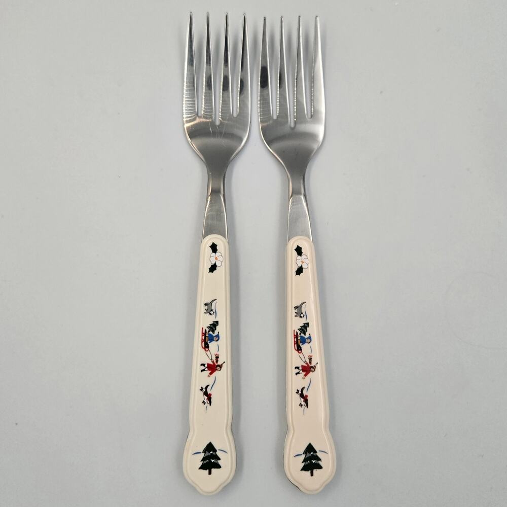 Two Pfaltzgraff Snow Village Stainless Steel Salad Fork Replacements